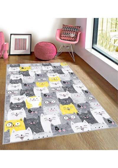 Bebişim Sevimli Kedi Çocuk Odası Halısı Çok Renkli