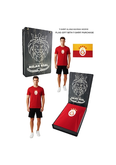 Gsstore Galatasaray Lisanslı Armalı T-shirt Bayrak Ve Lazer Kutu Hediyeli Kırmızı