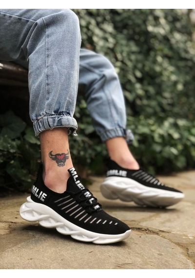 BA0602 Phantom Yüksek Taban Tarz Sneakers Siyah Beyaz Erkek Spor Ayakkabısı Siyah