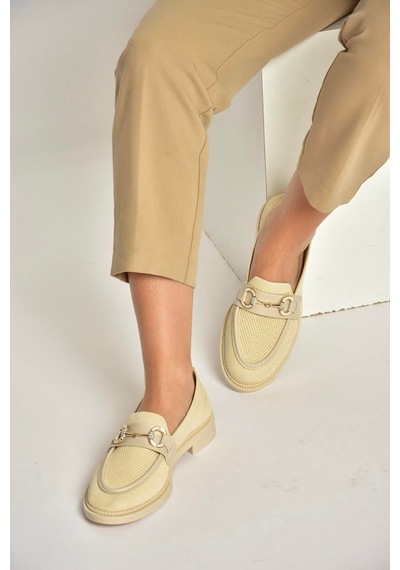 Fox Shoes Y330722104 Bej Triko Kumaş Toka Detaylı Günlük Kadın Ayakkabı Bej