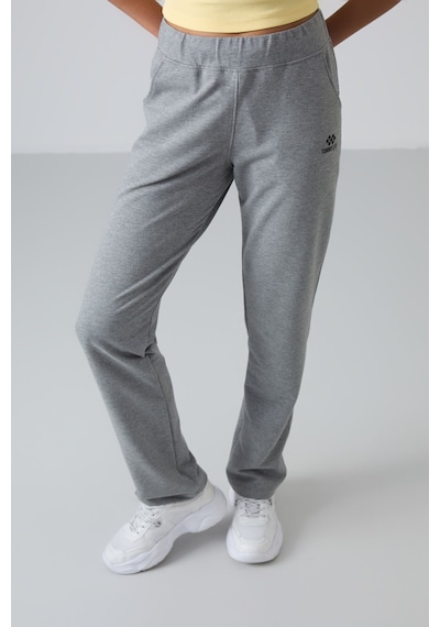 Tommy Life Gri Melanj Yüksek Bel Cepli Rahat Form Klasik Paça Kadın Eşofman Alt - 94185 GRİ MELANJ
