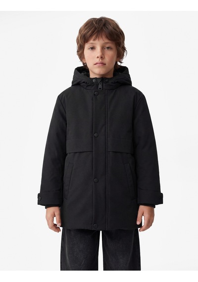 Koton Uzun Kollu Çıtçıtlı Cepli Slim Fit Kapşonlu Mont Siyah 7wkb00008tw
