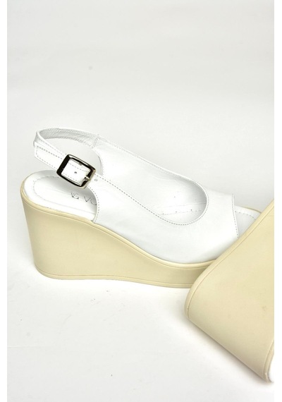 Fox Shoes U555225003 Beyaz Hakiki Deri Dolgu Topuklu Kadın Ayakkabı Beyaz-hakiki Deri