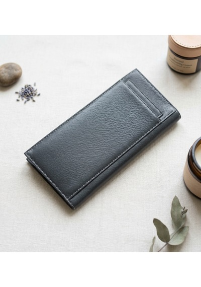 Passtell %100 Hakiki Deri Unisex Model Telefon Koymalı Büyük Boy Cüzdan Ve El Portföyü 19,5 9,5 Cm Gri