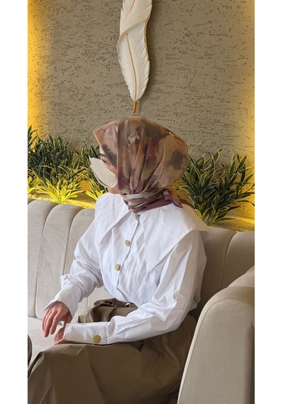 Qalortex Scarf Pamuklu Soft Roza Desen Eşarp-gül Kurusu