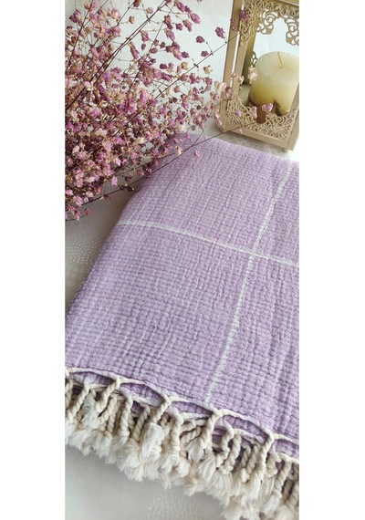 Çizgili Çift Kişilik Organik Müslin Pike 185x220cm Oeko-tex Standard 100 Sertifikalı Lila