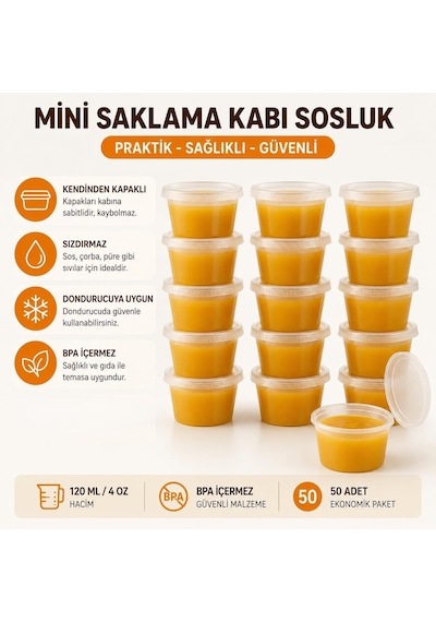 50 Adet 120 Ml Saklama Kabı 4 Oz Kemik Suyu, İlik Suyu, Anne Sütü, Sos Ve Püre Saklama Kabı, Dondurucu Uyumlu Buzluk Kabı, Sızdırmaz Kapaklı Çok Renkli