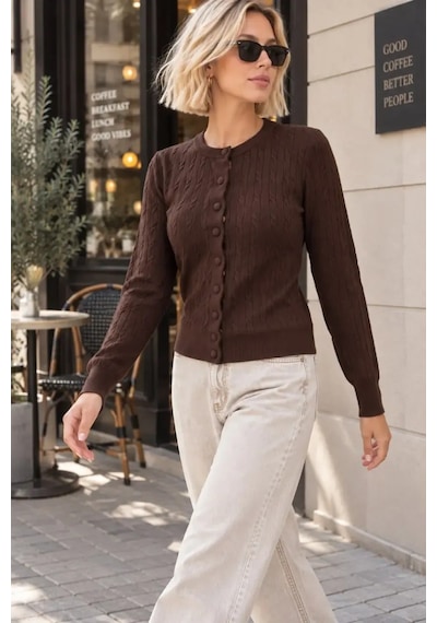 Park Karon Kadın Lüks Korspan Core-spun İplik Saç Örgü Bisiklet Yaka Triko Hırka 12551 Koyu Kahverengi Park Karon Kadın Lüks Korspan Core-spun İplik Saç Örgü Bisiklet Yaka Triko Hırka 12551 Koyu Kahverengi