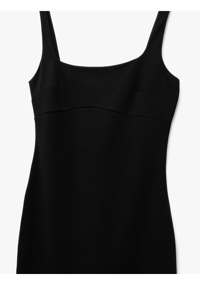 Koton Kolsuz Slim Fit Kare Yaka Askılı Mini Elbise Siyah 5sak80310ek Siyah