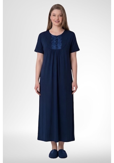 Mecit Pijama Mecit 6029 Lacivert Büyük Beden Kadın Gecelik