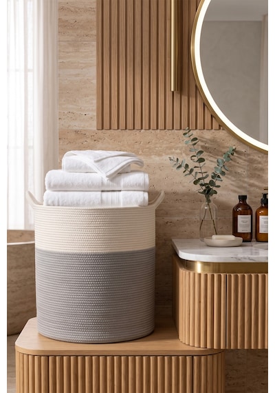 Villadia Home Textile Hasır Sepet Çok Amaçlı Çamaşır Oyuncak Battaniye Kıyafet Depolama Sepeti Dekoratif Organizer 123sepet
