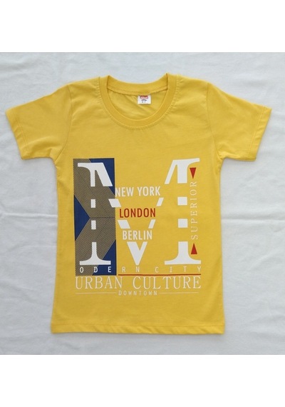 Aybeyce Newyork London Berlin Baskılı 9-12 Yaş Erkek Çocuk Şort-Tshirt Takım Sarı