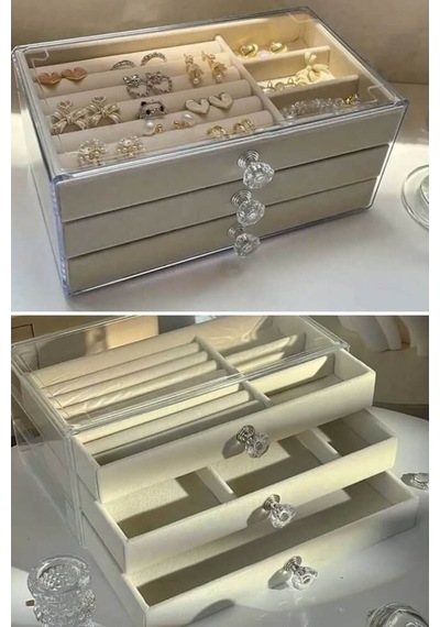 Piev House By House Üç Katlı Çekmeceli Takı Kozmetik Organizer Gri