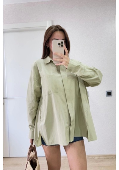 Butik İstanbul Yakalı Yandan Yırtmaçlı Gömlek - Yeşil