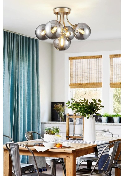 Talya Modern Globe Kapalı Camlı Metal Kasa Oturma Salon Yatak Odası Beşli Avize Gri