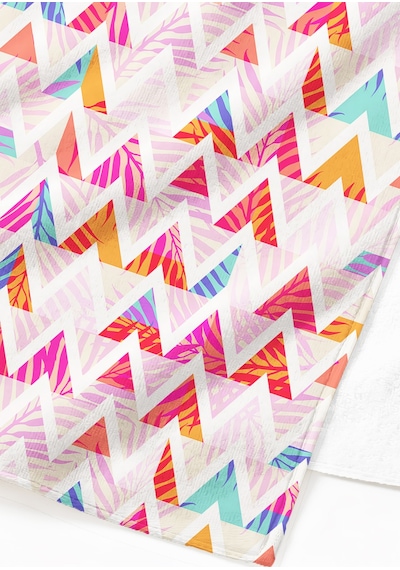 Zikzak Tropikal Geometrik Plaj Havlusu - Bohem Pembe Turuncu Akdeniz Hızlı Kuruyan Mikrofiber Havlu Kumlu Kabuğu