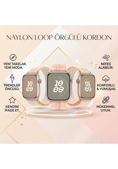 Caseonn Apple Watch Uyumlu Ultra Kordon Dikişli Spor Cırtlı Kumaş Kayış Siyah