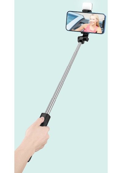 Siyah Renk Işıklı Bluetooth Kumandalı Dikey Ve Yatay Çekim Tripodlu Selfie Çubuğu Öz Çekim Tripodu