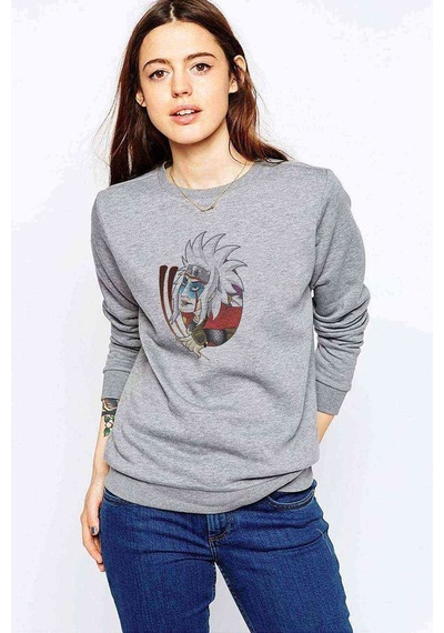 Naruto Jiraiya Baskılı Gri Kadın Sweatshirt (528302110)
