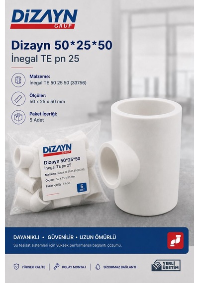 Dizayn Pprc İnegal Te 50 25 50 5 Adet Pn25 Temiz Su Tesisat Ek Parçası