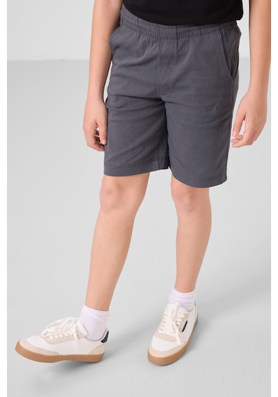 Siyah-gri Pamuklu Oversize Fit Dokuma Hafif Esnek Chino Erkek Çocuk Şort Takım - 11277 Siyah - Gri
