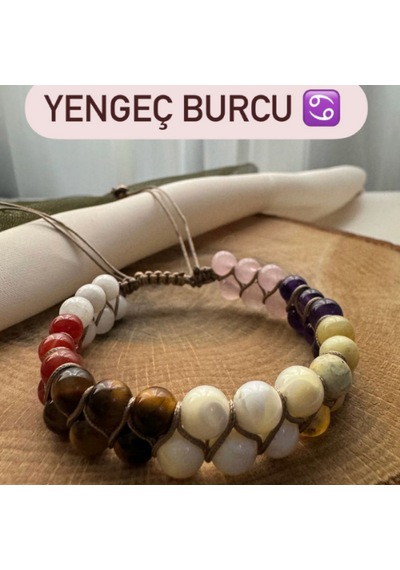Yengeç Burcu Çift Sıra Makrome Doğal Taş Bileklik Çok Renkli