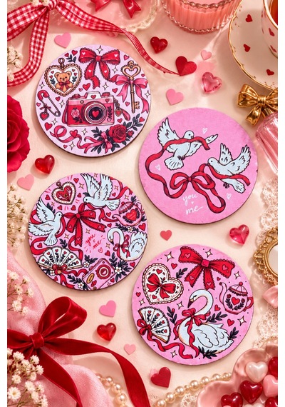 You & Me Pop Art Temalı Dekoratif Bardak Altlığı 4 Lü Set 9 Cm, 3 Mm Ahşap Mdf, Dijital Baskı - 926882687 Diğer