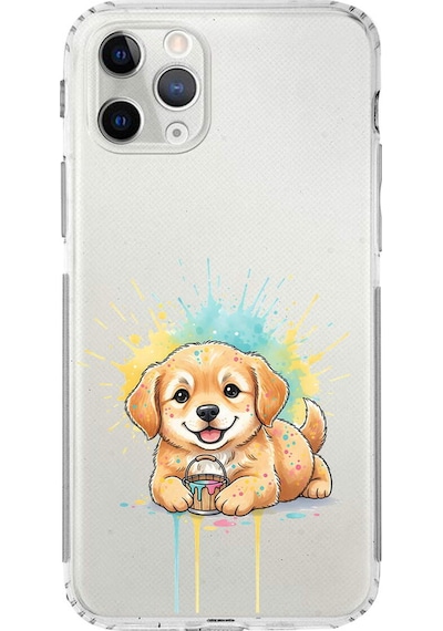Apple Uyumlu iPhone 11 Pro İle  Splash Köpek Tasarımlı Kamera Korumalı Şeffaf Silikon Kılıf 051g
