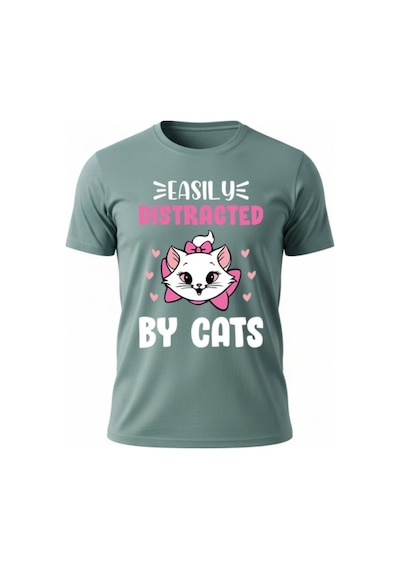 Urbantrendstore Kedili Tişört Kedi Baskılı Yarım Oversize Pamuklu Biskilet Ve Yuvarlak Yaka Tişört Tshirt Mint