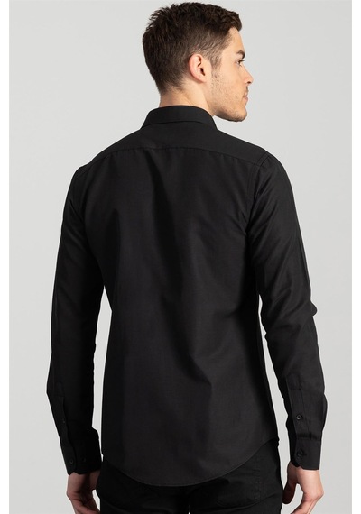 Tudors Slim Fit Dar Kesim Düz Erkek Gömlek-17088 Siyah