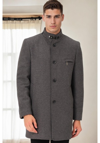 Plt8367 Dewberry Erkek Palto-düz Gri-2 Düz Gri-2