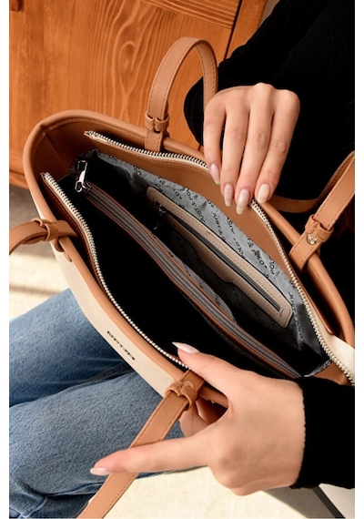 Just Polo Kadın Yeni Sezon Büyük Boy Lüks El Çantası Shopper Krem - Camel 73576207