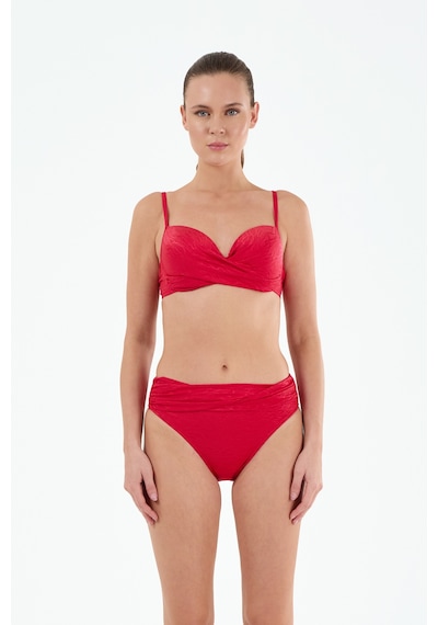Louren Kadın Siyah/kırmızı Desen Detaylı Döner Kaplı Bikini Takımı Kırmızı