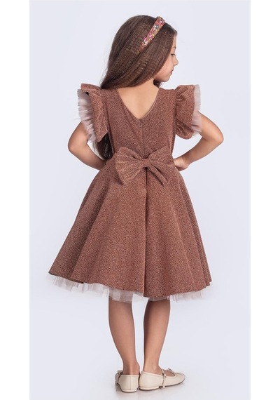 Mnk Baby & Kids Simli Şanzelize Kız Çocuk Abiye Elbise M00669 Kahverengi