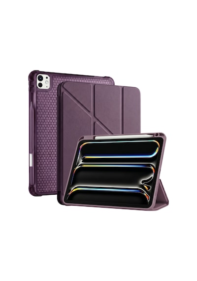 Ps Apple Uyumlu iPad Pro 13 İnç M5 / M4 Tri Folding Standlı Kılıf - Damson Kapaklı Kılıf
