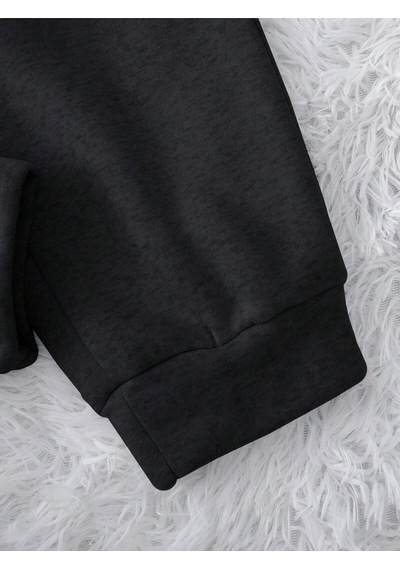 Letter Graphic Drawstring Waist 4 Mevsim Eşofman Siyah