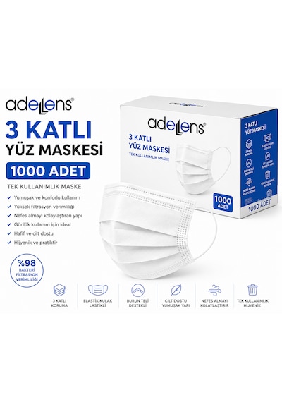 Yüz Maskesi 3 Katlı 1000'li