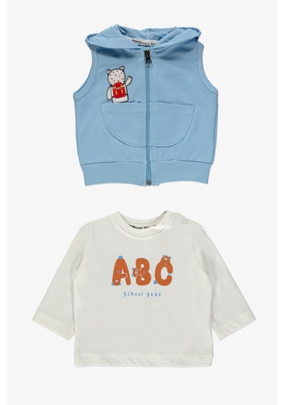 Mnk Baby & Kids School Bear Cepli Erkek Bebek 2iplik Yelekli Takım Mnk14140 Mavi