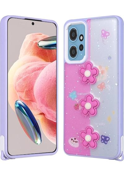 Nourthkiingdom Redmi Note 12 4g Kılıf Parlayan Sıvılı Simli Kabartma Figürlü Nrtk Cevze Kapak-mor Pansm-ya Mor Pansm-ya