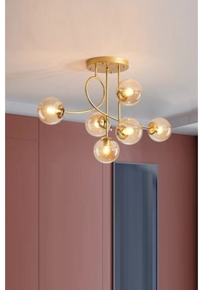 Jade 6'lı Salon - Mutfak - Yatak Odası Özel Tasarım Modern Gold Renkli Bal Glop Camlı Avize Diğer