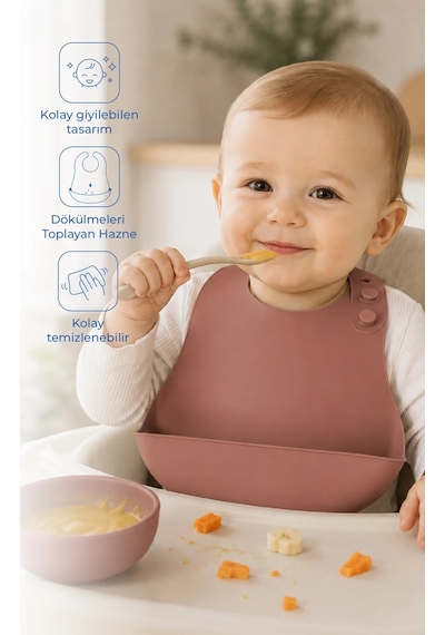 Babyjem Mini Silikon Mama Önlüğü Mocha
