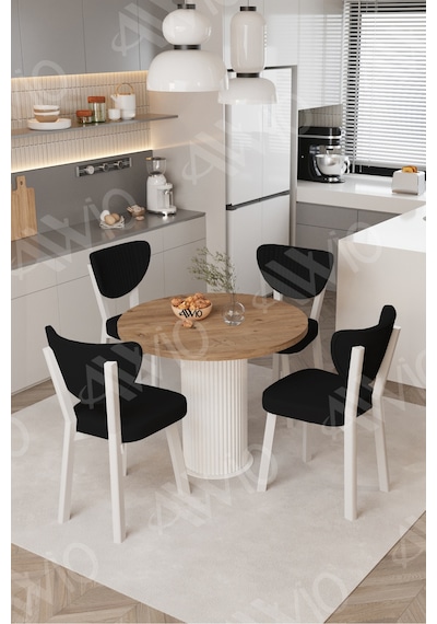 Avvio Elma Yuvarlak Ceviz Mutfak Masa 4 Adet Sandalyeli Takım 90x90 Cm Siyah Avvio Elma Yuvarlak Ceviz Mutfak Masa 4 Adet Sandalyeli Takım 90x90 Cm Siyah