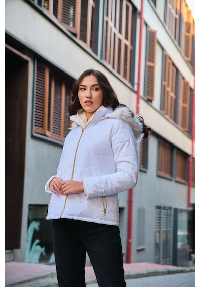 Barbora Günlük Kürklü Şişme Kadın Mont 807beyaz4 001
