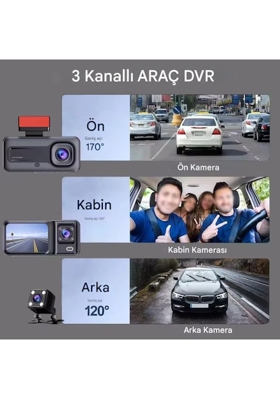 A98 Balckbox Dvr Wifi Full Hd 1080p 3 Kameralı Araç İçi Güvenlik Kamerası + Park Modu Kablosu Ön-arka-iç Kayıt, Dashcam