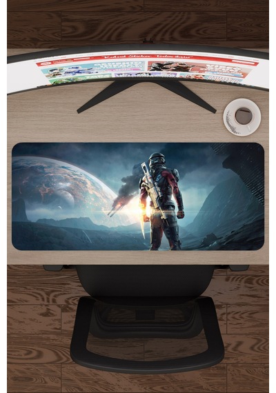 Mass Effect Kaymaz Dikişli Kauçuk Oyuncu Mousepad V3 - 70x30 Xl Gaming Mouse Pad Fare Altlığı