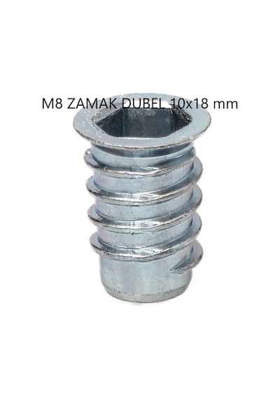 Metal Dübel Ahşap Mobilya Bağlantı Zamak Vida Yuvası M8 10X18 10 Adet