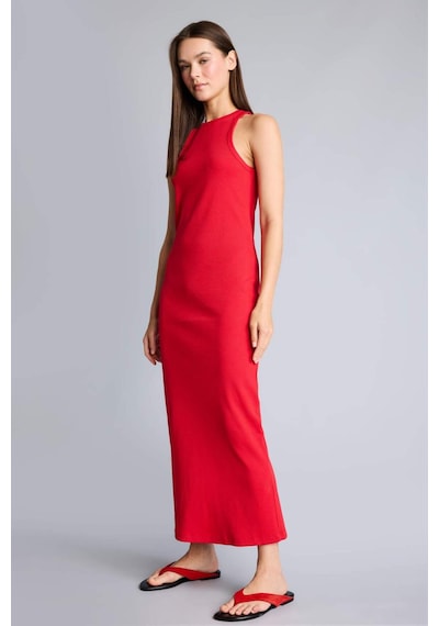 Defacto Bodycon Vücudu Saran Halter Yaka Ribana Kolsuz Kırmızı Midi Elbise H7119ax26smrd59 Kırmızı-rd59