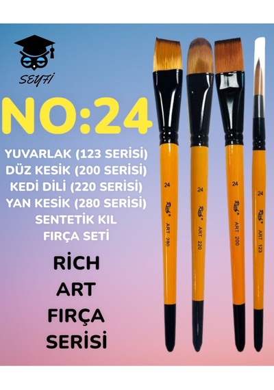 No:24 Yuvarlak 123 Seri Düz Kesik 200 Seri Kedi Dili 220 Seri Yan Kesik 280 Seri Fırça Seti