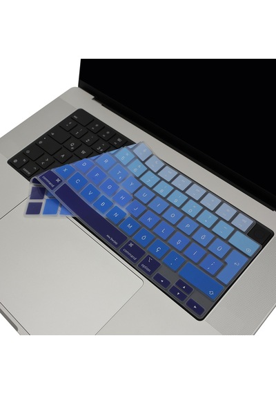 Macbook Türkçe Q Klavye Koruyucu Silikon Ombre İnce Hafif Toz Sıvı Koruma Air 13.6-15.3 İnç Pro 14.2-15.3 İnç Uyumlu Lacivert Mavi