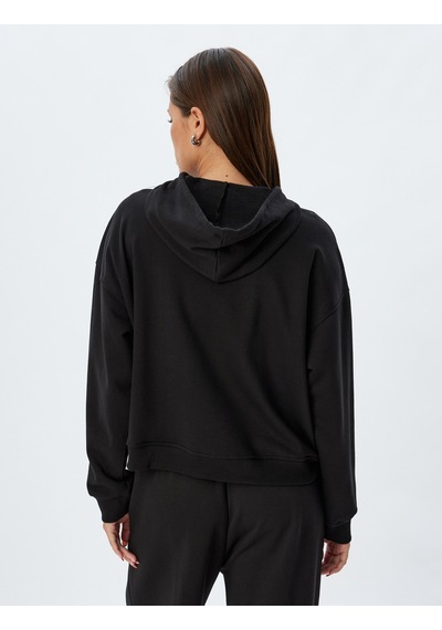 Koton Kapşonlu Sweatshirt Basic Uzun Kollu Üç İplik Pamuklu Siyah 5wak10223ek Siyah